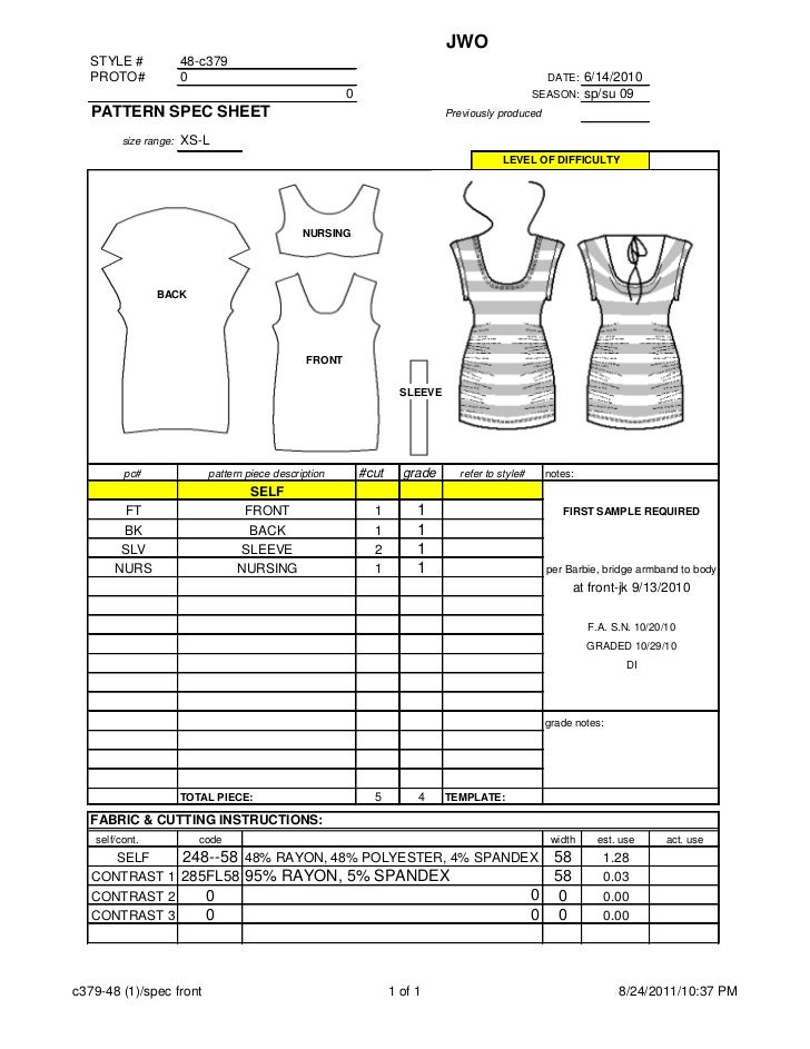 nursing top specification sheet specification sheet