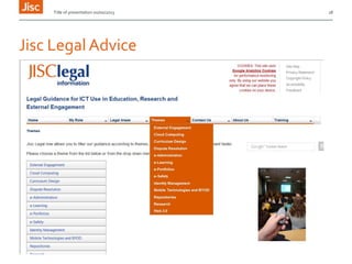 Title of presentation 00/00/2013

Jisc Legal Advice

18

 