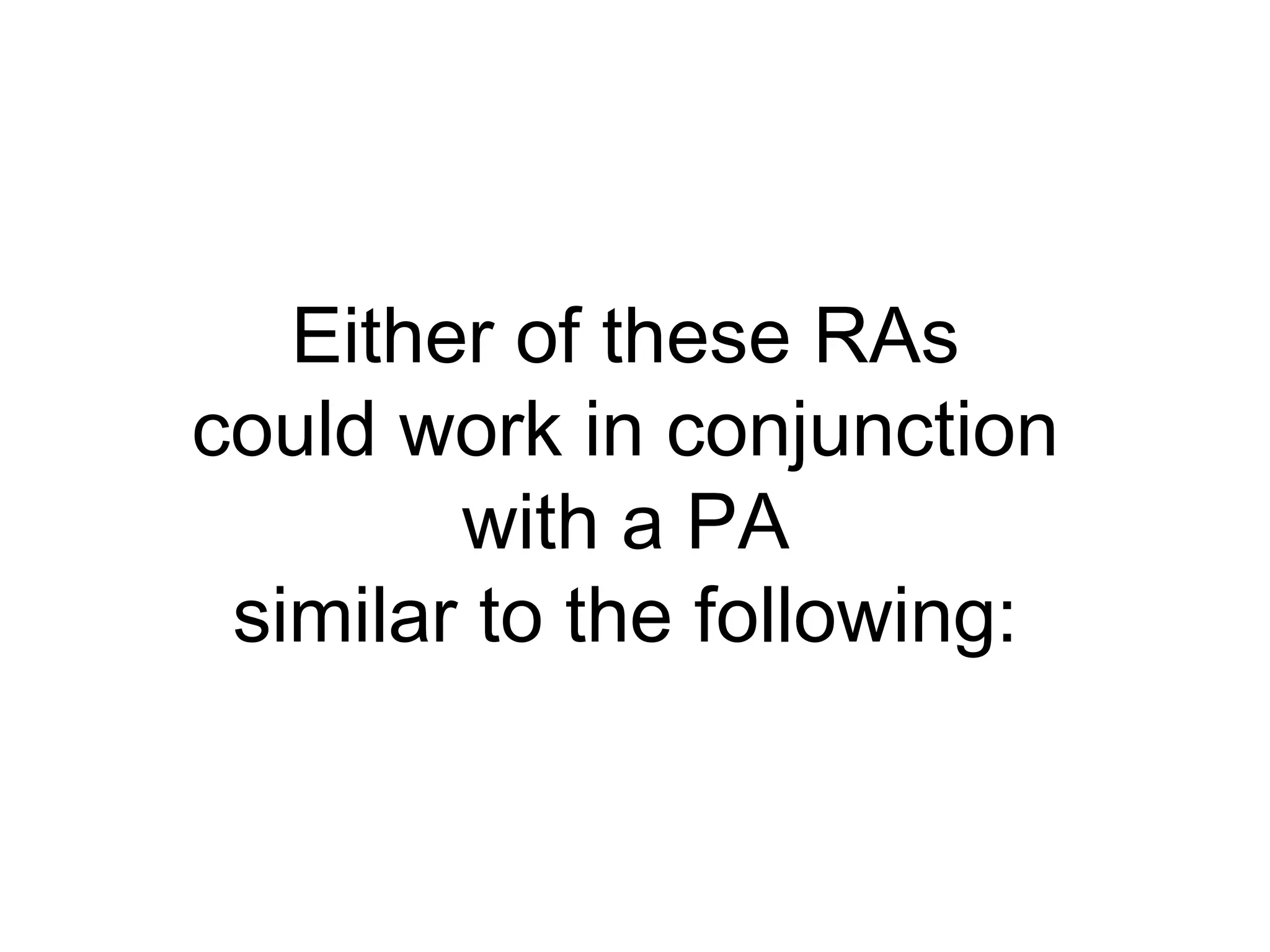 Either of these RAs
could work in conjunction
        with a PA
 similar to the following:
 