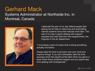 Gerhard Mack
●
I dedicate the part of my day before people start
asking me for help to improving and automating
internal s...
