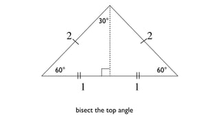 30°

      2                              2


60°                                      60°

           1                     1

          bisect the top angle
 