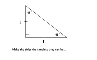 45°


     1

                                  45°

                       1
Make the sides the simplest they can be....
 