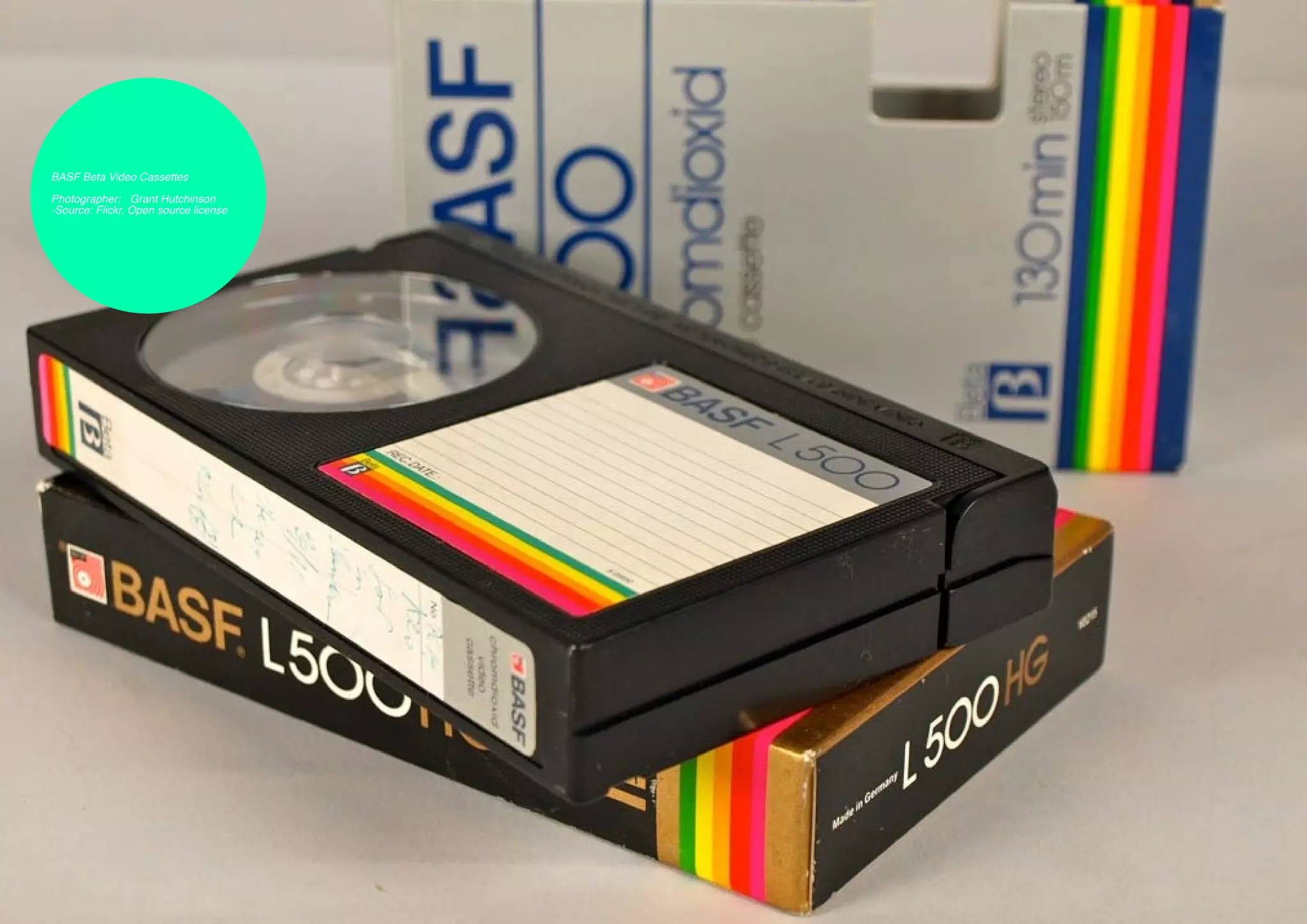 BASF Beta Video Cassettes

     Photographer:	 Grant Hutchinson
     -Source: Flickr, Open source license




42
 