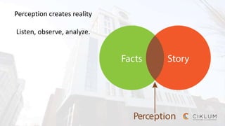 Perception creates reality
Listen, observe, analyze.
 