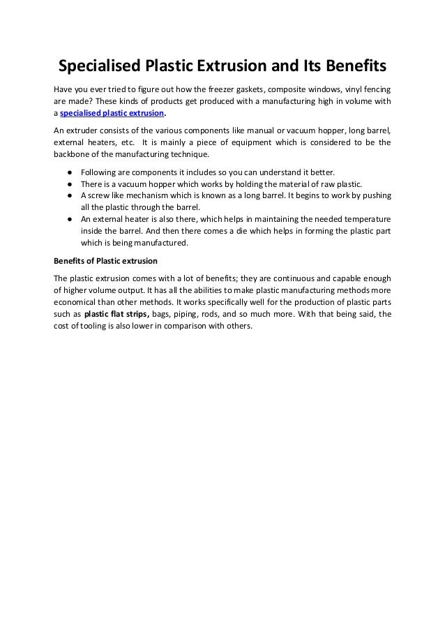 Specialised Plastic Extrusion and Its Benefits