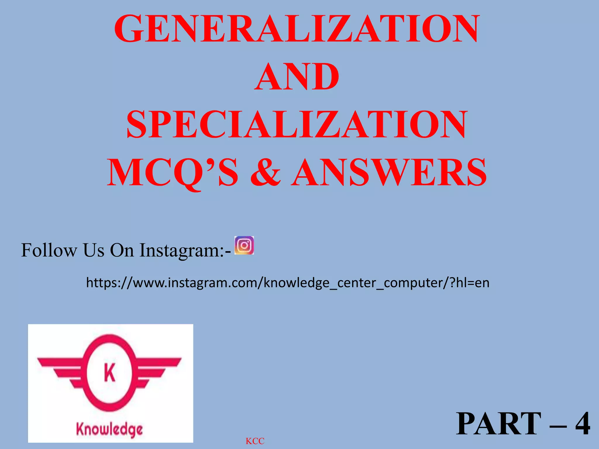 Specialization And Generalization Quizz PPT specialization-and-generalization-quizz-ppt