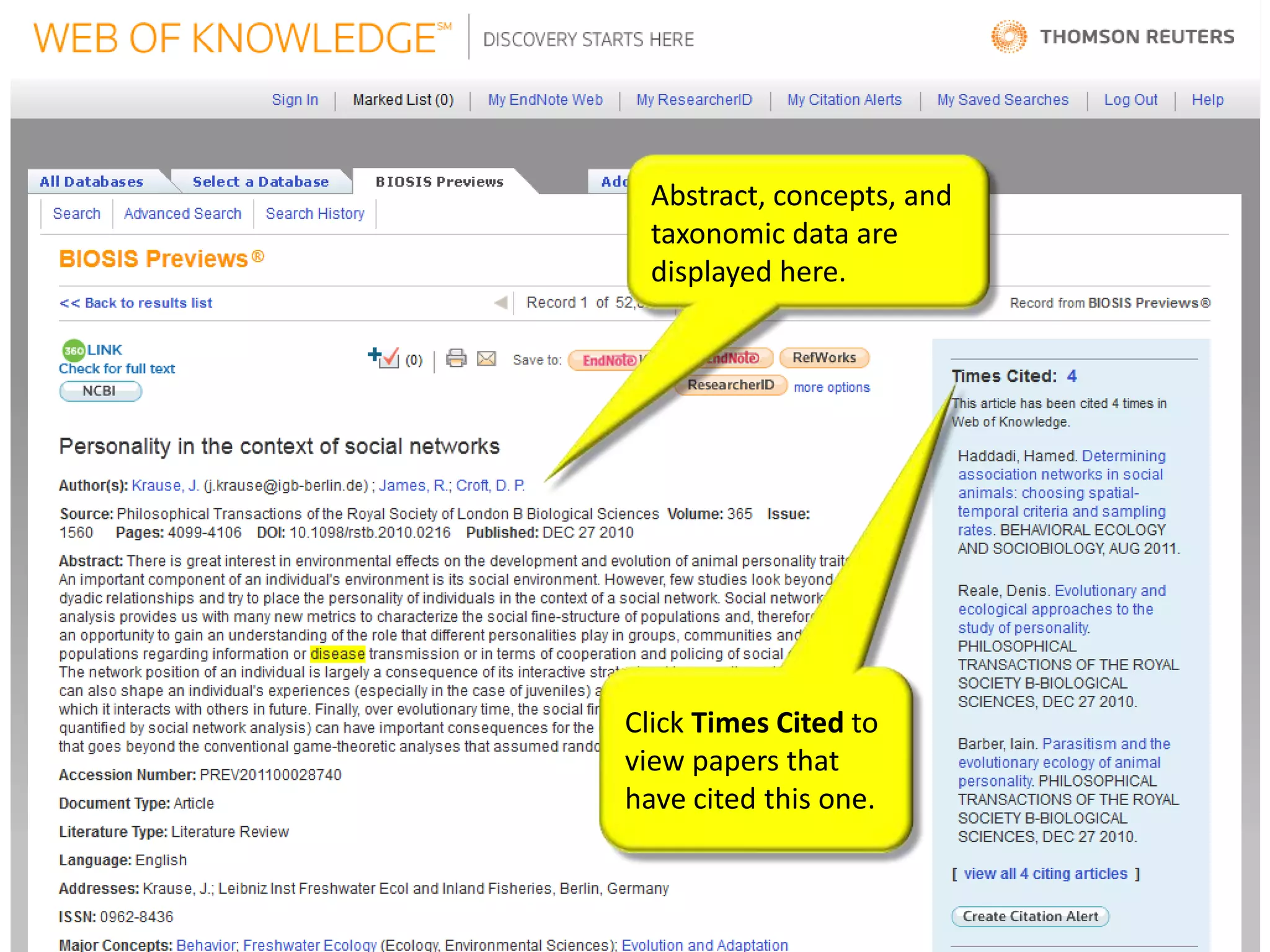 Abstract, concepts, and
  taxonomic data are
  displayed here.




Click Times Cited to
view papers that
have cited this one.
 