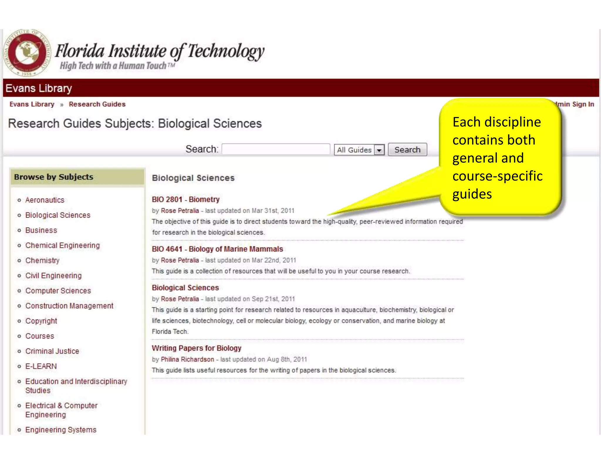 Each discipline
contains both
general and
course-specific
guides
 