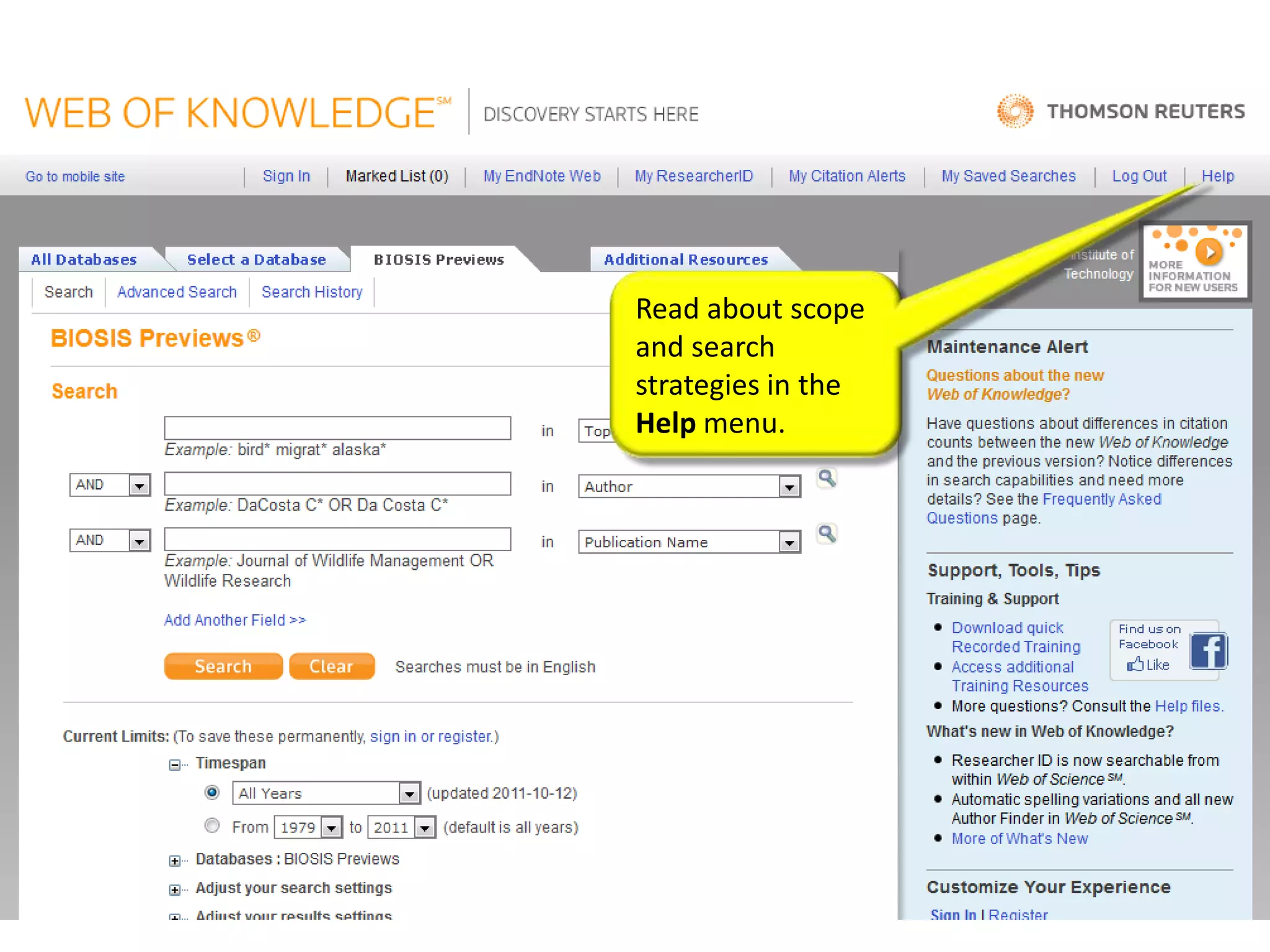 Read about scope
and search
strategies in the
Help menu.
 