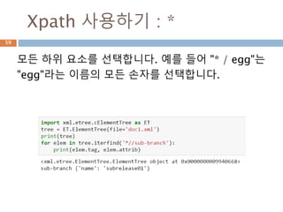 Xpath 사용하기 : tag
Xpath를 사용해서 searching
59
 