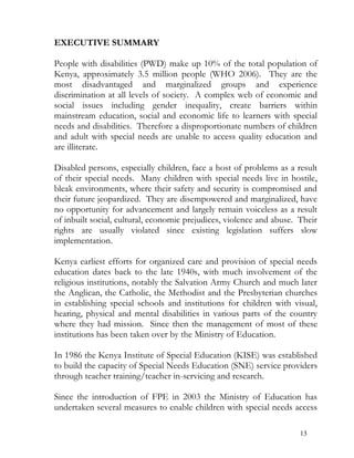 Special needs education policy framework 2009 - Kenya | PDF