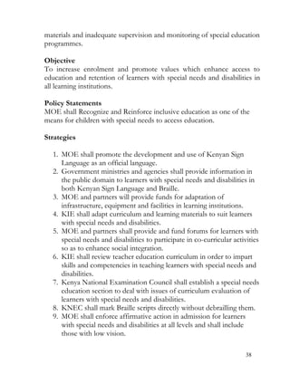 Special needs education policy framework 2009 - Kenya | PDF