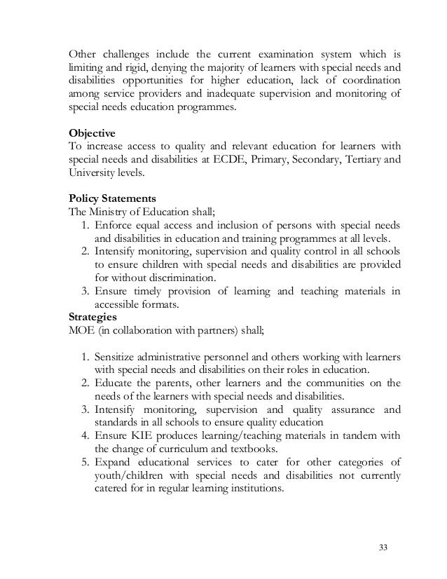 Special Needs Education Policy Framework 2009 Kenya