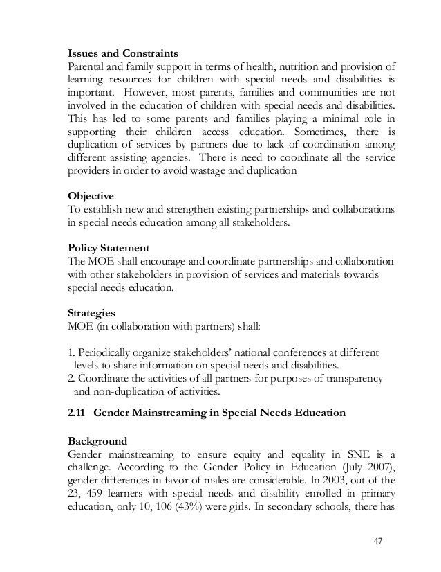 Special Needs Education Policy Framework 2009 Kenya
