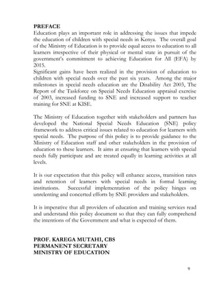 Special needs education policy framework 2012 | PDF