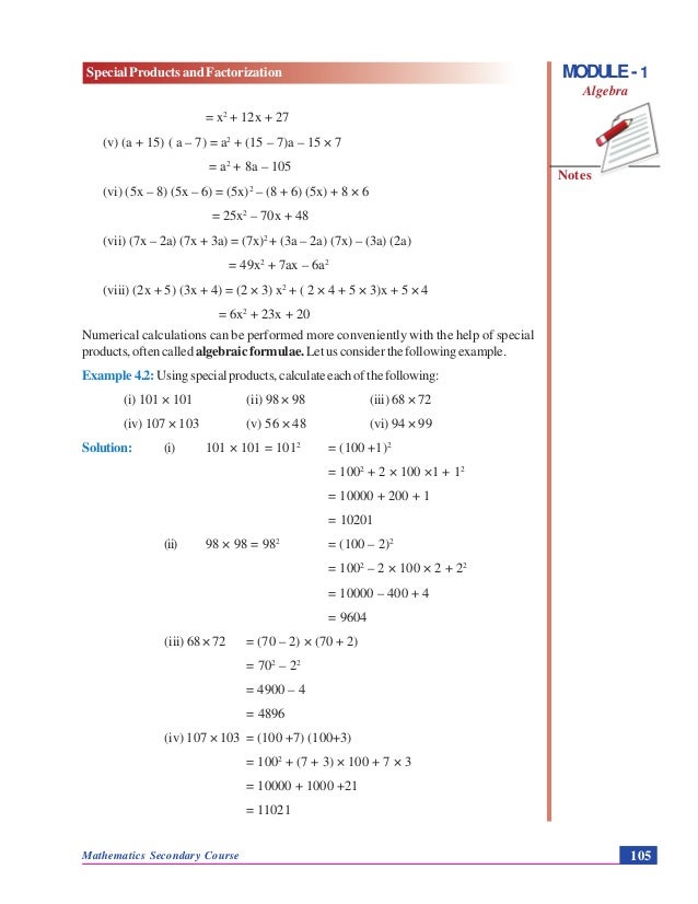 Special Products And Factorization Algebra