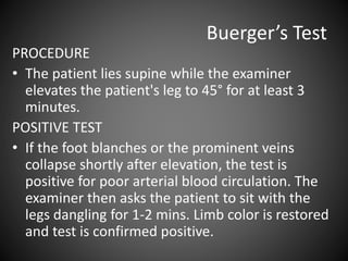 Buerger Color Special Tests for Lower Leg, Ankle, and Foot | PPTX