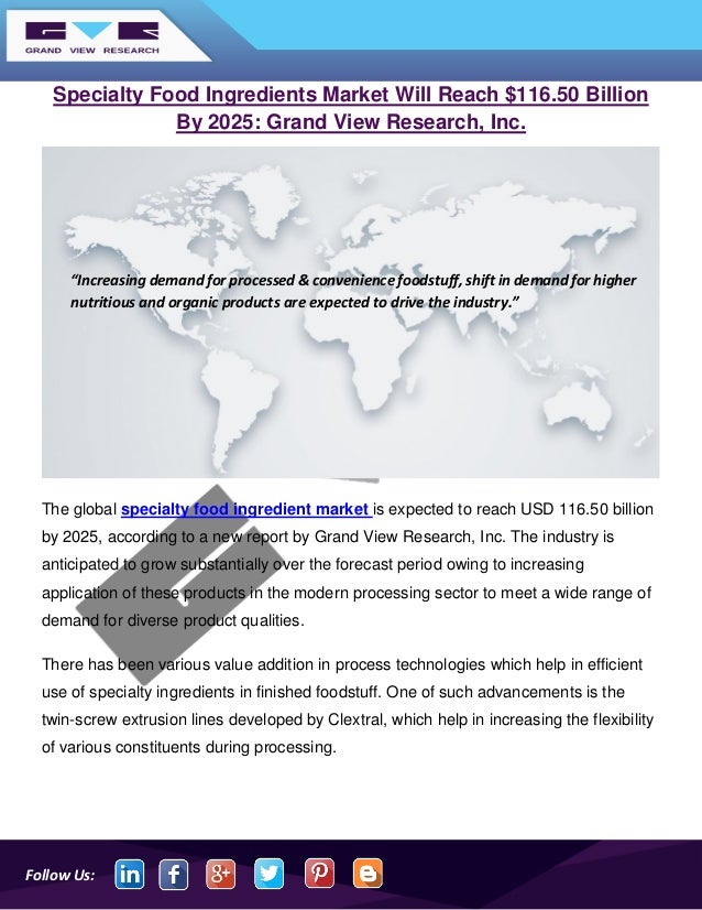 Specialty Food Ingredients Market Worth USD 116.50 Billion By 2025