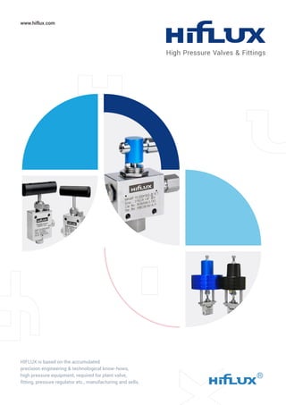 www.hiflux.com
HIFLUX is based on the accumulated
precision engineering & technological know-hows,
high pressure equipment, required for plant valve,
fitting, pressure regulator etc., manufacturing and sells.
High Pressure Valves & Fittings
 