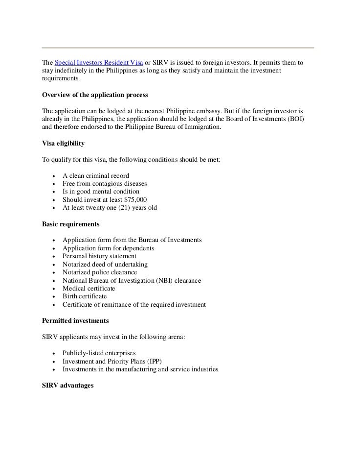 visa resident 1 investor employment for visa generation Special