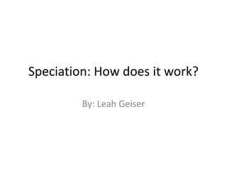 Speciation: How does it work? By: Leah Geiser 