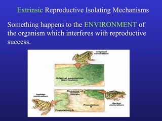 Extrinsic Reproductive Isolating Mechanisms

Something happens to the ENVIRONMENT of
the organism which interferes with reproductive
success.
 