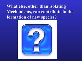 What else, other than isolating
Mechanisms, can contribute to the
formation of new species?
 