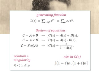 generating function
System of equations
solution +
singularity
size in O(n)
 