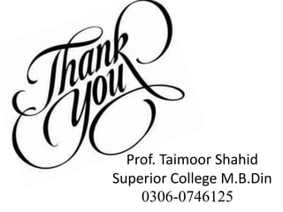 Prof. Taimoor Shahid
Superior College M.B.Din
0306-0746125
 