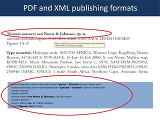 PDF and XML publishing formats
<taxon-name-part taxon-name-part-type="genus">Nixonia</taxon-name-part>
<taxon-name-part taxon-name-part-type="species">masneri</taxon-name-part>
</taxon-name>
- <taxon-author>
<string-name>van Noort & Johnson</string-name>
</taxon-author>
<taxon-status>sp. n.</taxon-status>
<xref>Figures 1A-F</xref>
 