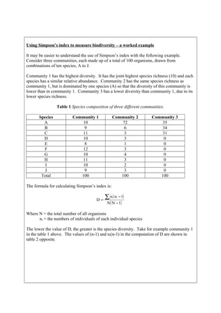 Simpons Index Example Species diversity ist practical | DOC