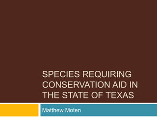 SPECIES REQUIRING
CONSERVATION AID IN
THE STATE OF TEXAS
Matthew Moten
 