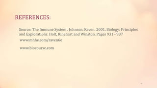 49
REFERENCES:
www.mhhe.com/raven6e
www.biocourse.com
Source: The Immune System . Johnson, Raven. 2001. Biology: Principles
and Explorations. Holt, Rinehart and Winston. Pages 931 - 937
 