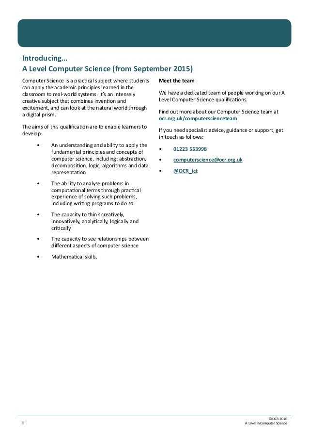 Computer Science A Level Specification