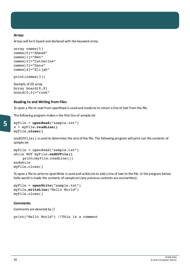 Computer Science A Level Specification