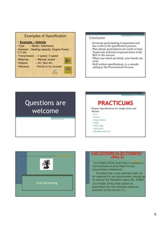 Preperation of Technical Specification & Estimate | PDF