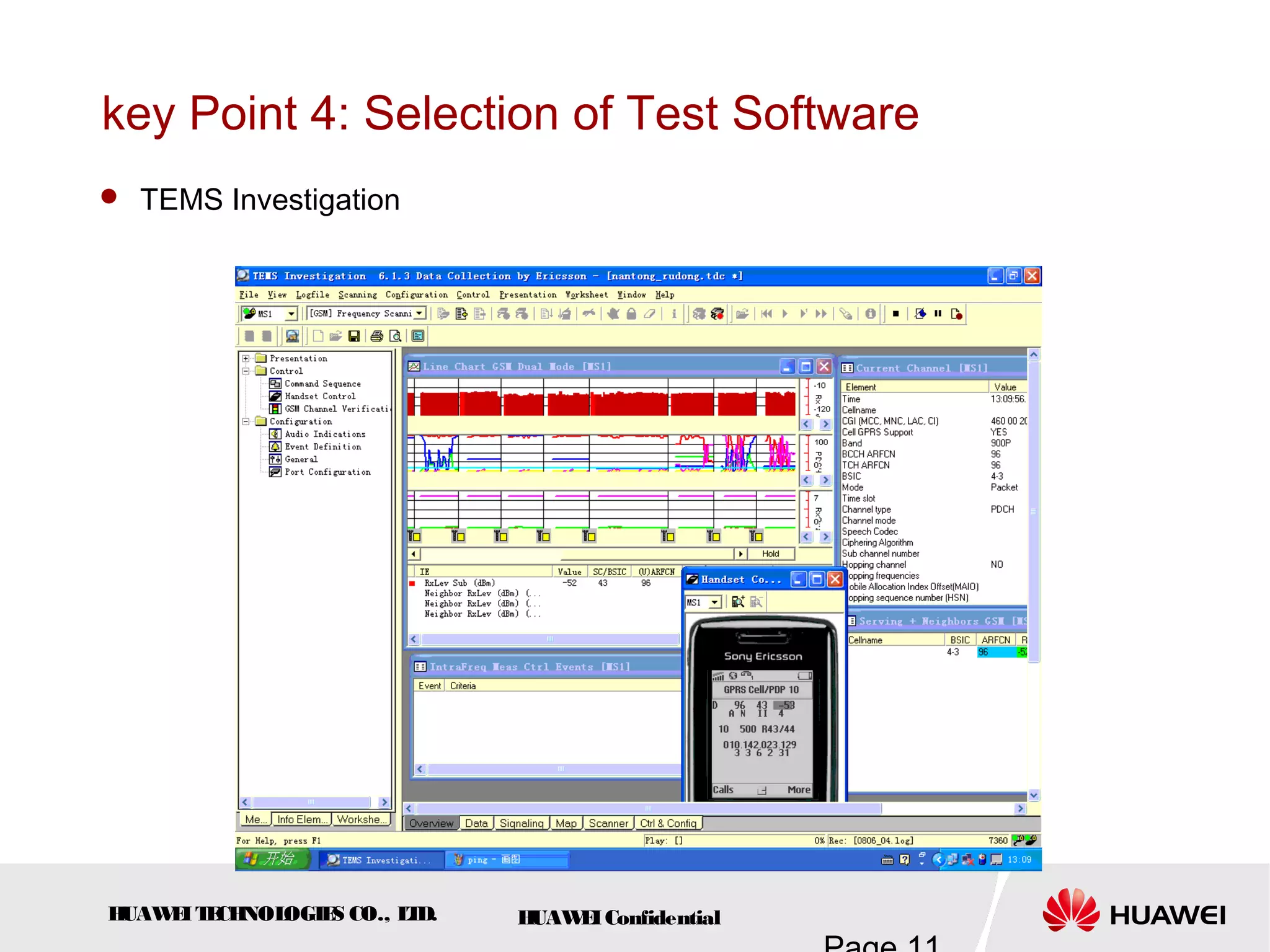 HUAWEITECHNOLOGIES CO., LTD. HUAWEIConfidential
key Point 4: Selection of Test Software
 TEMS Investigation
 
