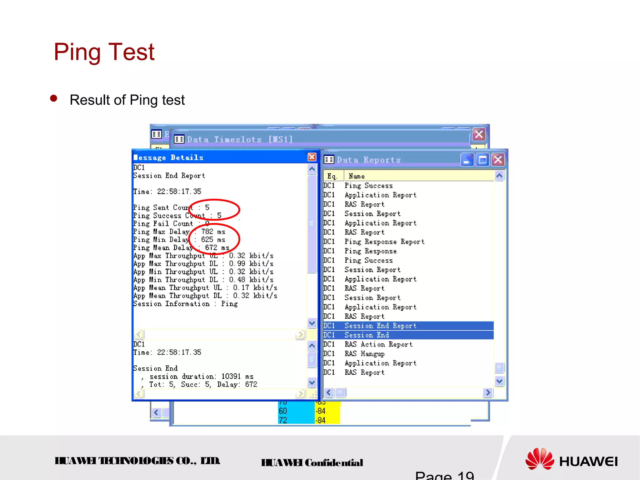 HUAWEITECHNOLOGIES CO., LTD. HUAWEIConfidential
Ping Test
 Result of Ping test
 
