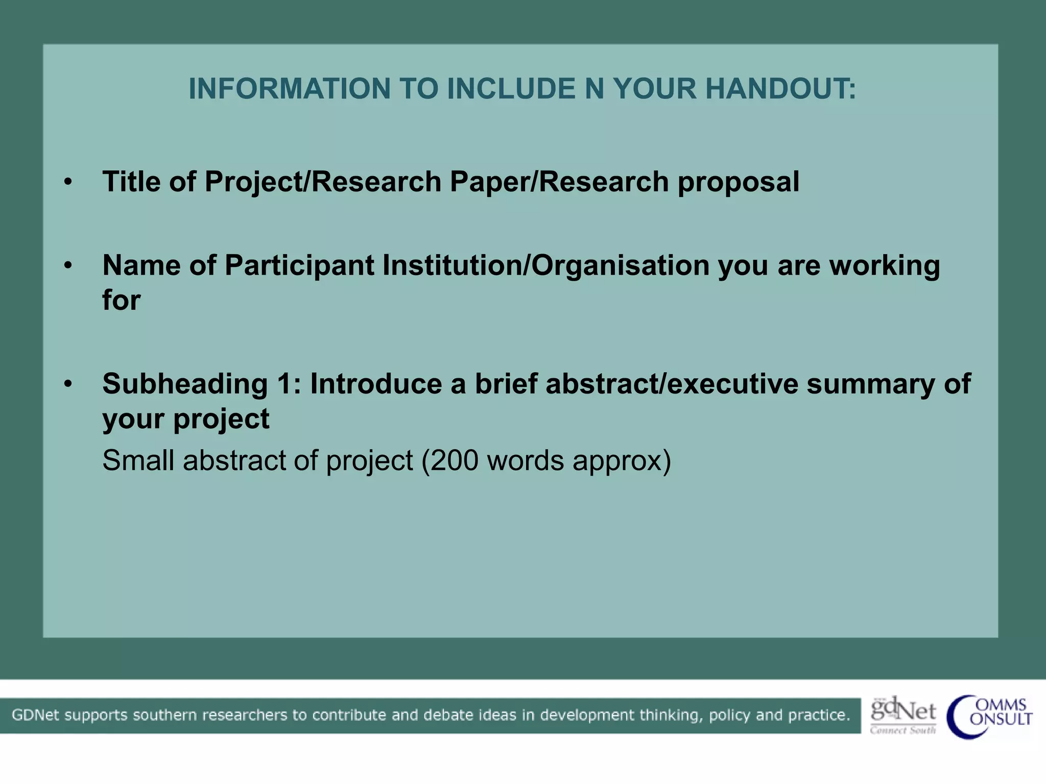 Specification for leave behind document | PPT