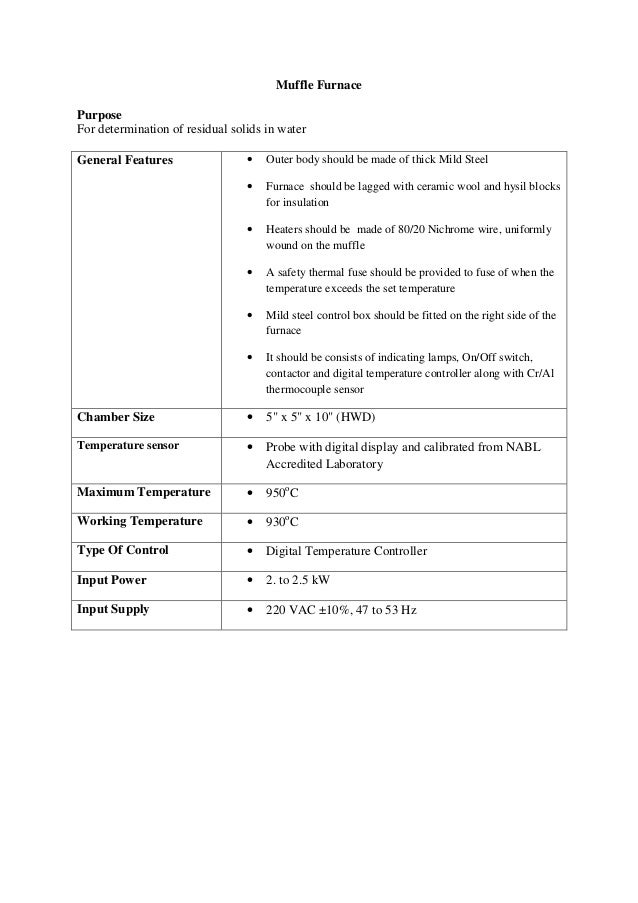 Specification mufflefurnace
