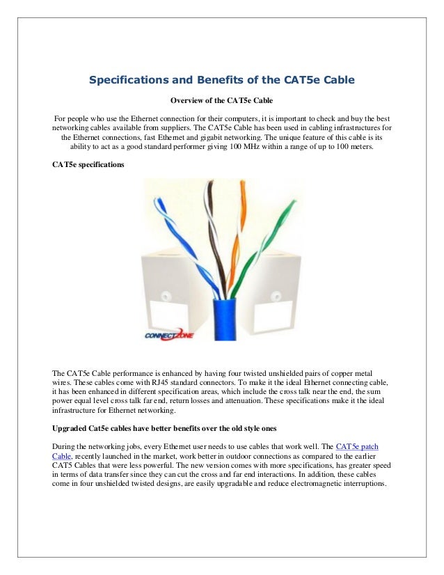 Specifications and benefits of the cat5e cable