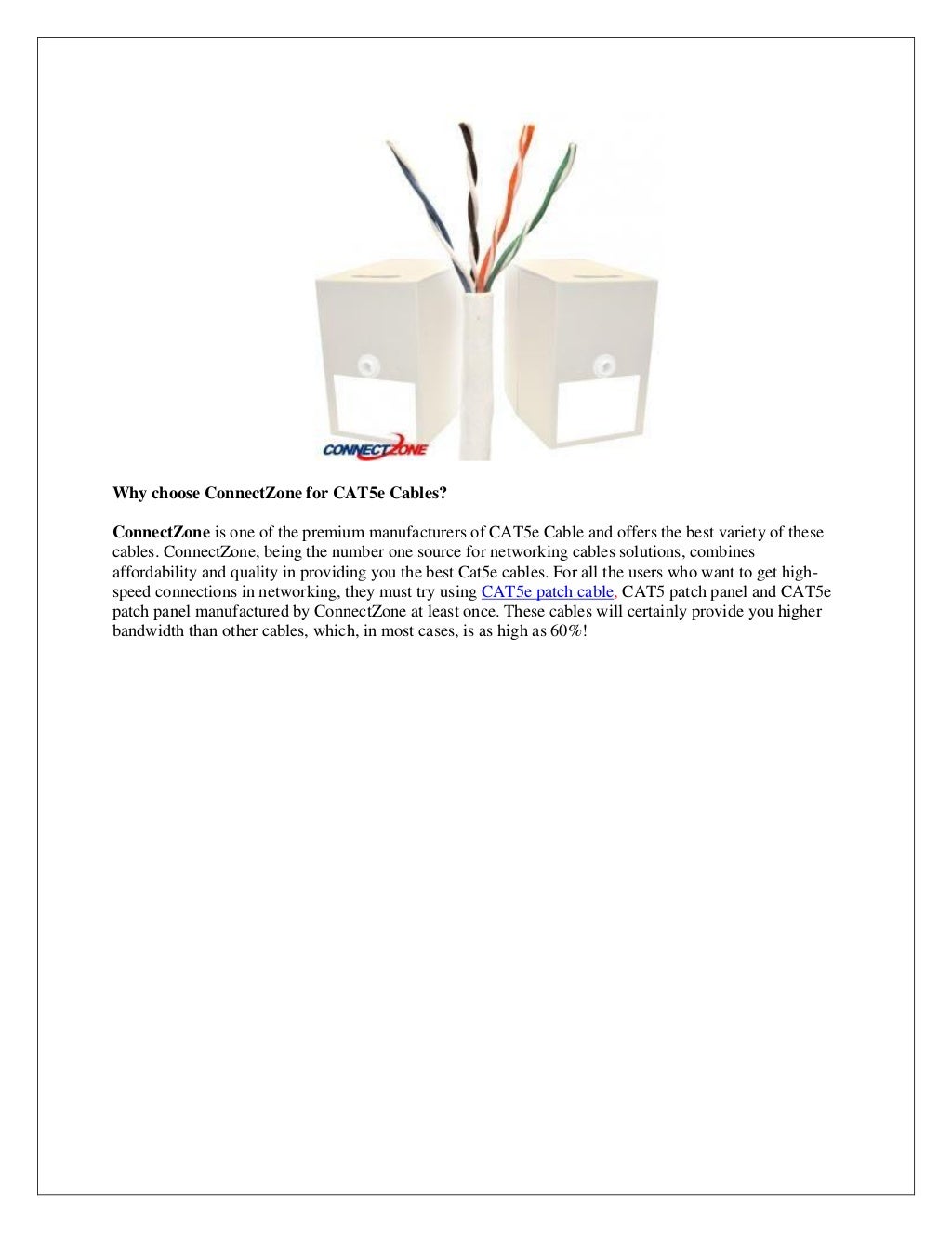 Specifications and benefits of the cat5e cable