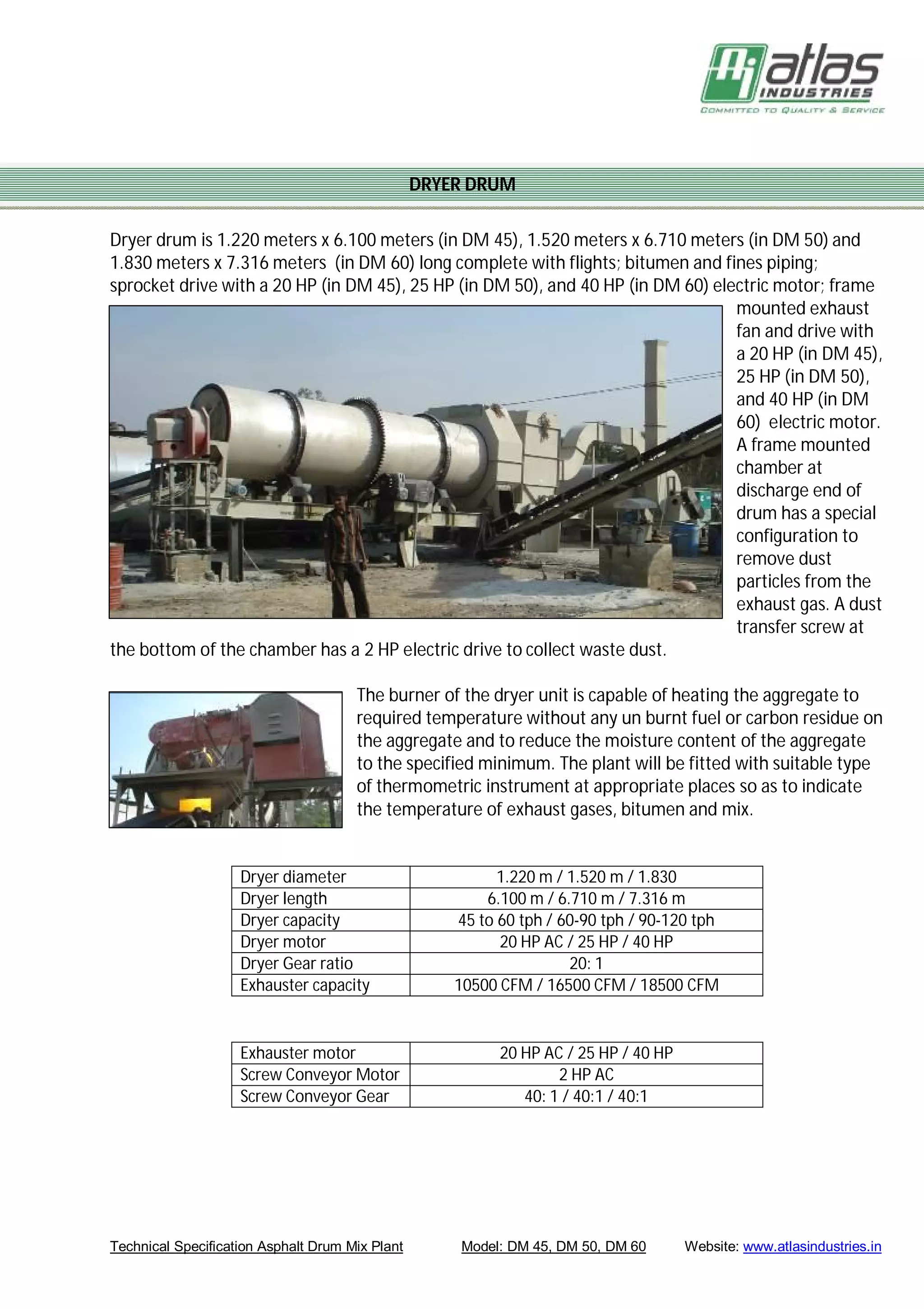 Specifications Of Portable Asphalt Drum Mix Plant - Atlas Industries | PDF