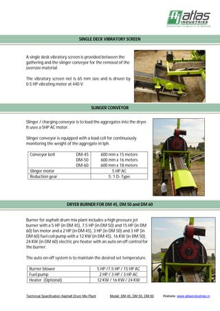 Specifications Of Portable Asphalt Drum Mix Plant - Atlas Industries | PDF