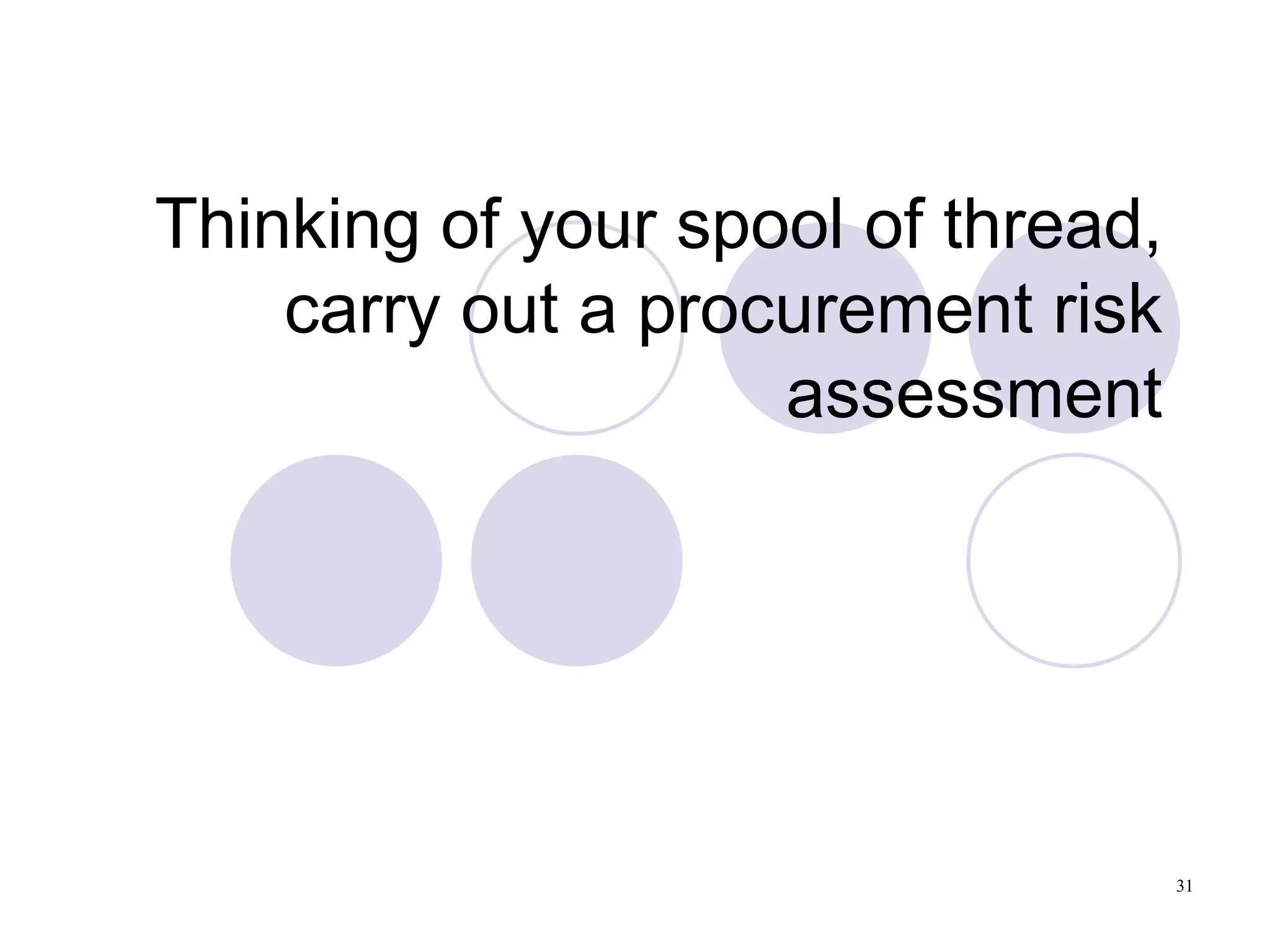 Thinking of your spool of thread, carry out a procurement risk assessment 