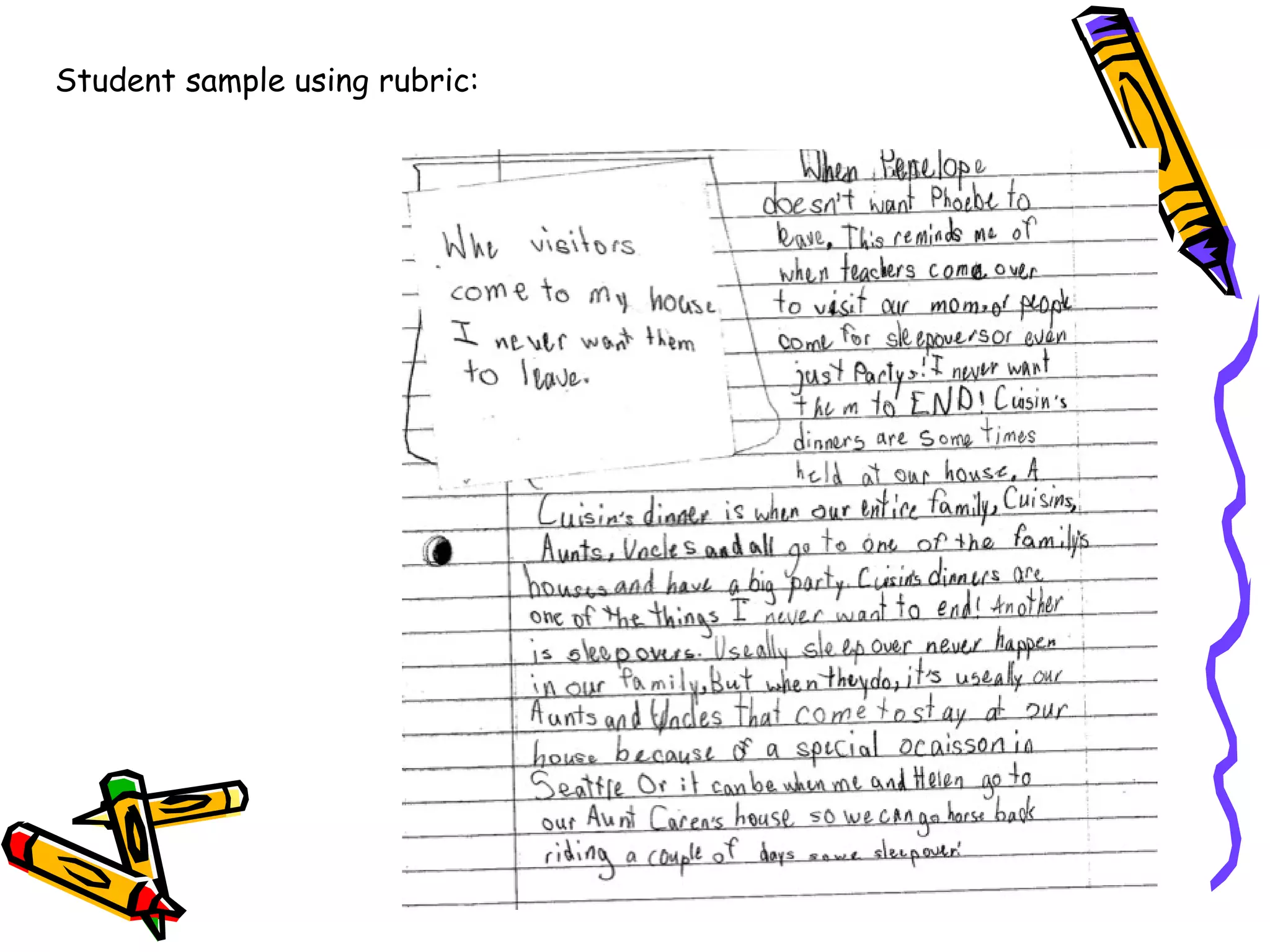 Student sample using rubric:  