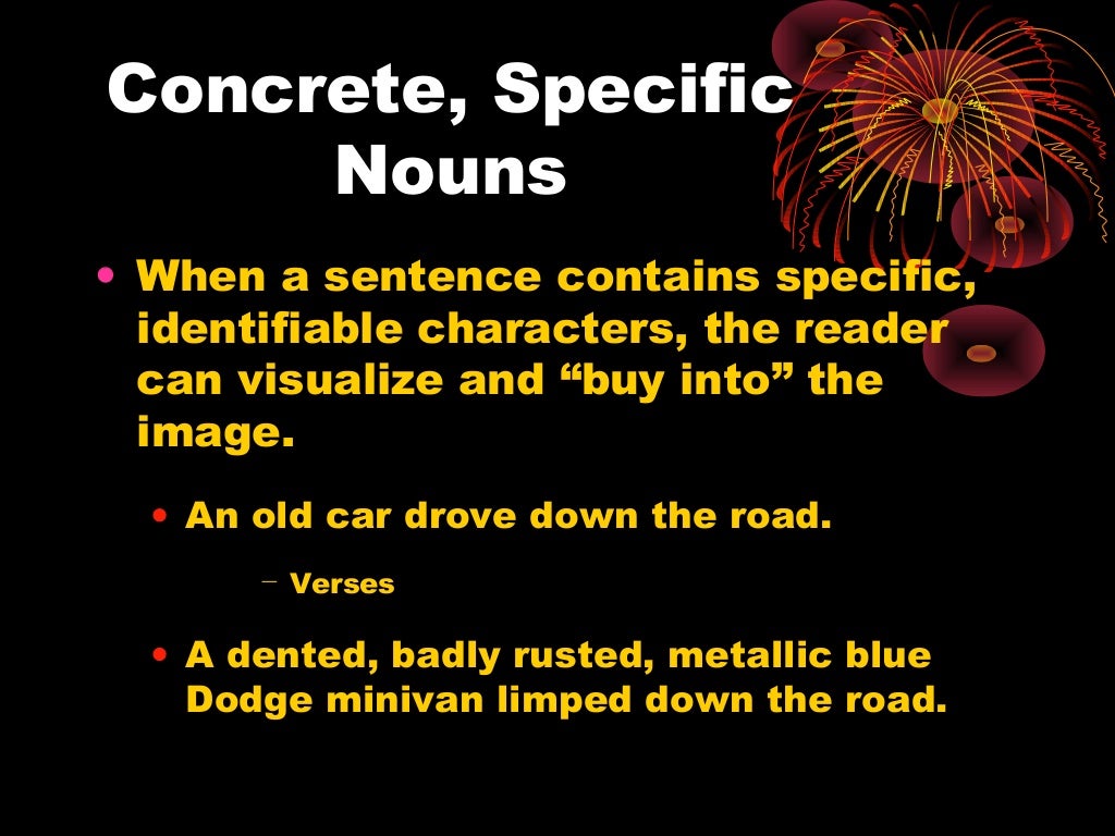 Specific nouns and modifiers