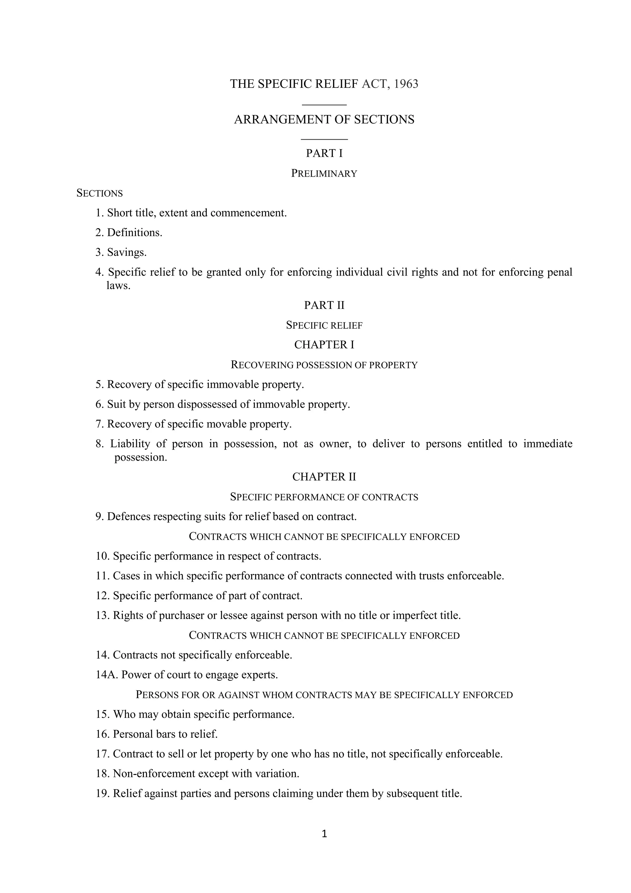 Specific Relief Act 1963 PDF