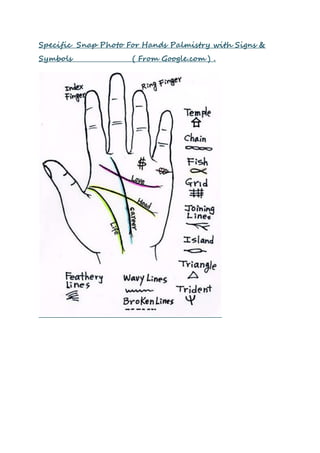 Specific Snap Photo For Hands Palmistry with Signs &
Symbols ( From Google.com ) .
 