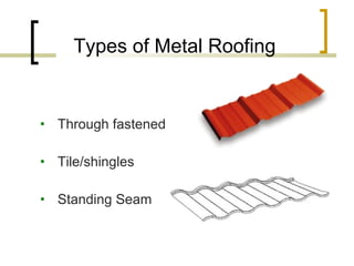 Types of Metal Roofing Through fastened Tile/shingles Standing Seam 